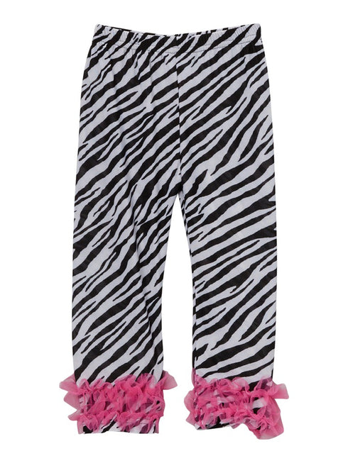 Girls Black Zebra Stripe Hot Pink Double Ruffle Leggings 9M-8 - SophiasStyle.com